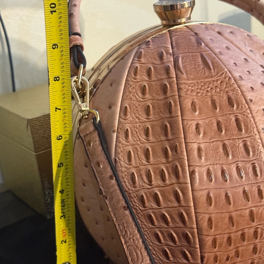 Lt Brown/Tan Ball Shaped Bag with Textured Spherical Design Gold Trim & Hardware - Picture 3 of 6